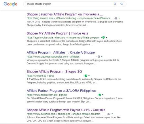 search result of shopee affiliate program